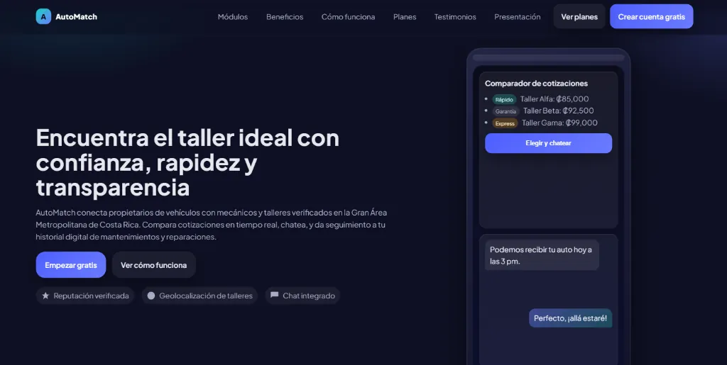 AutoMatch: aplicación que conecta conductores con técnicos automotrices, desarrollo de software a la medida