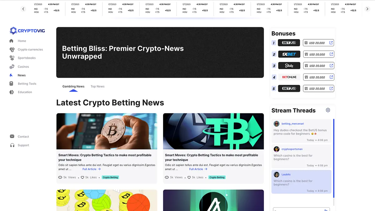 CryptoVig: portal de noticias de apuestas con criptomonedas, ranking de bonos y foro de la comunidad