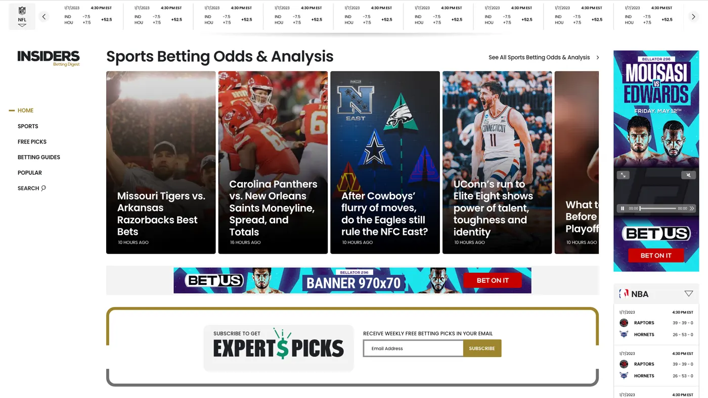 Insiders Betting Digest: medio de noticias y pronósticos de apuestas deportivas con cuotas NFL y NBA