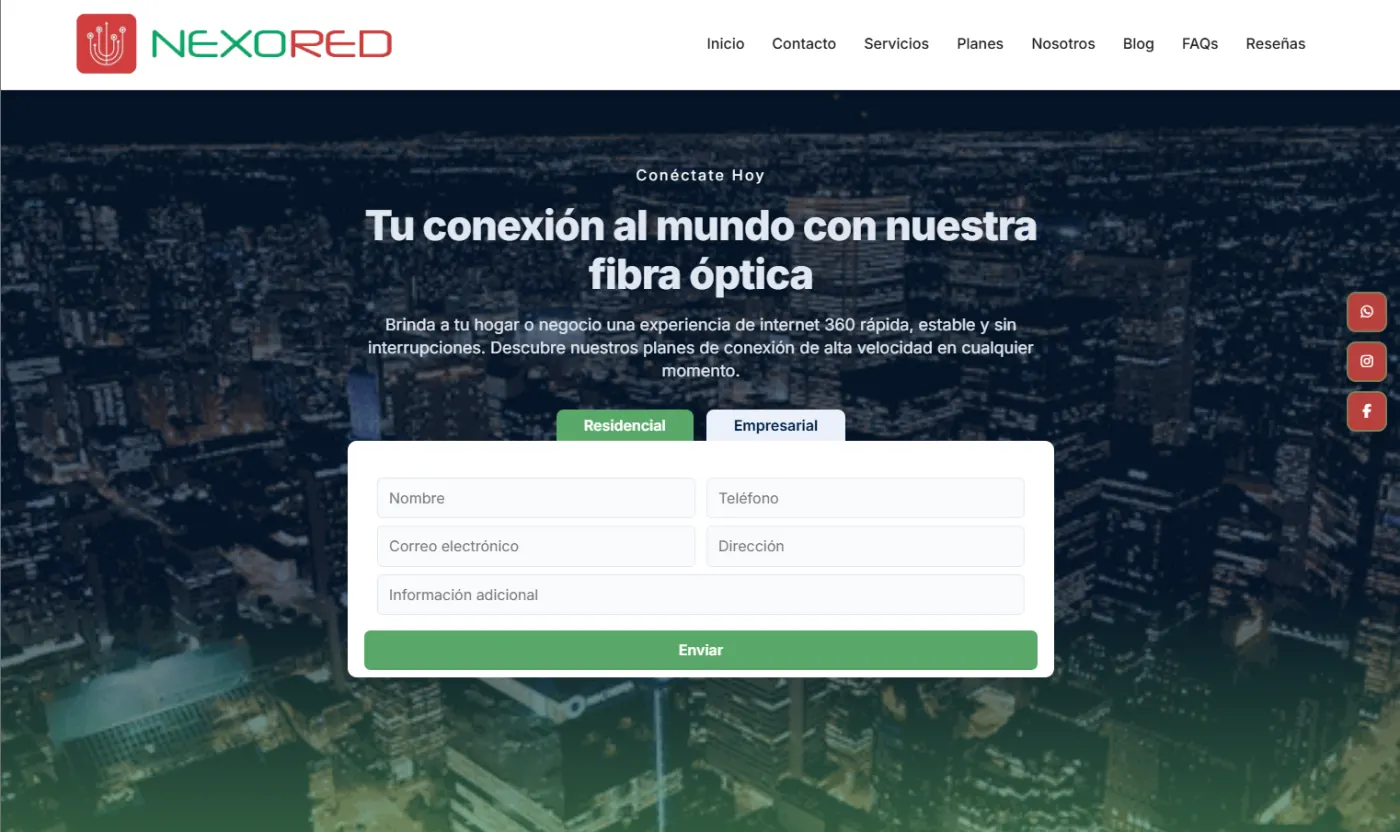 Nexored: sitio de un proveedor de internet de fibra óptica en Costa Rica