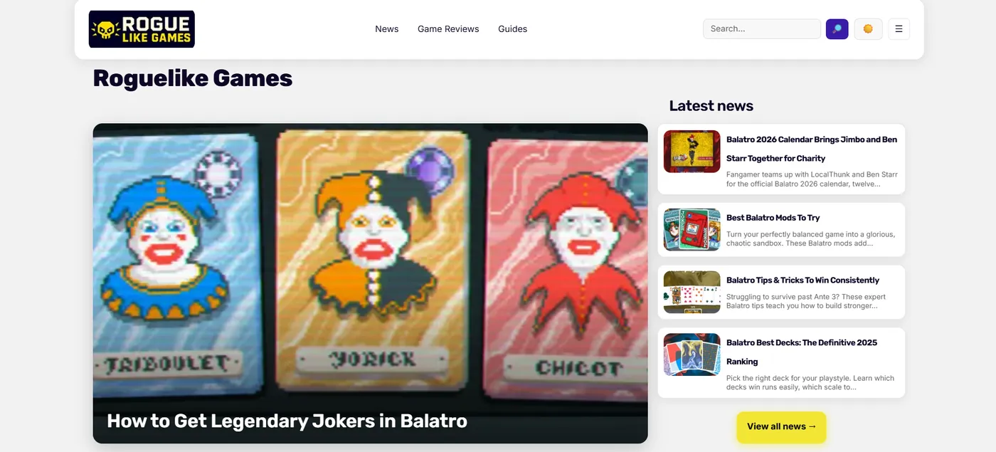 Rogue Like Games: sitio de comunidad y reseñas de videojuegos indie diseñado por Innovatiko